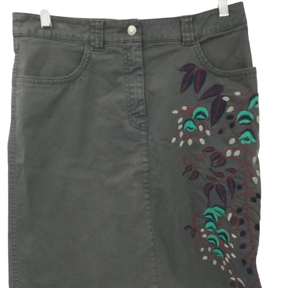 Oilily Gray Embroidered Knee Length Boho Skirt Size 38 US 8 Floral Stretch Chino - Picture 5 of 13